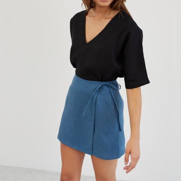 Brooks Brothers Chambray Wrap Skort, US 8 - Picture 2 of 10